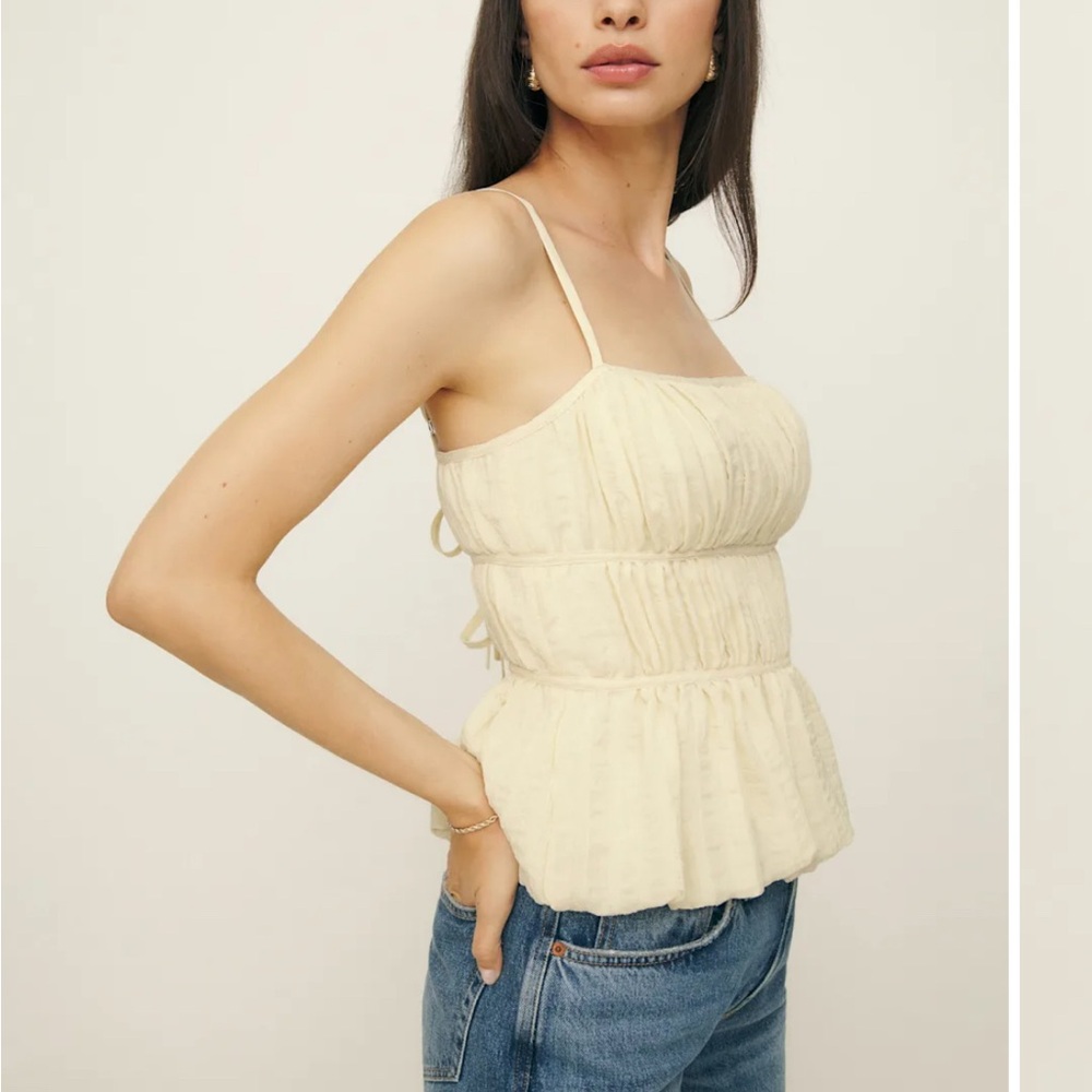 Reformation Cream Ruched Peplum Camisole